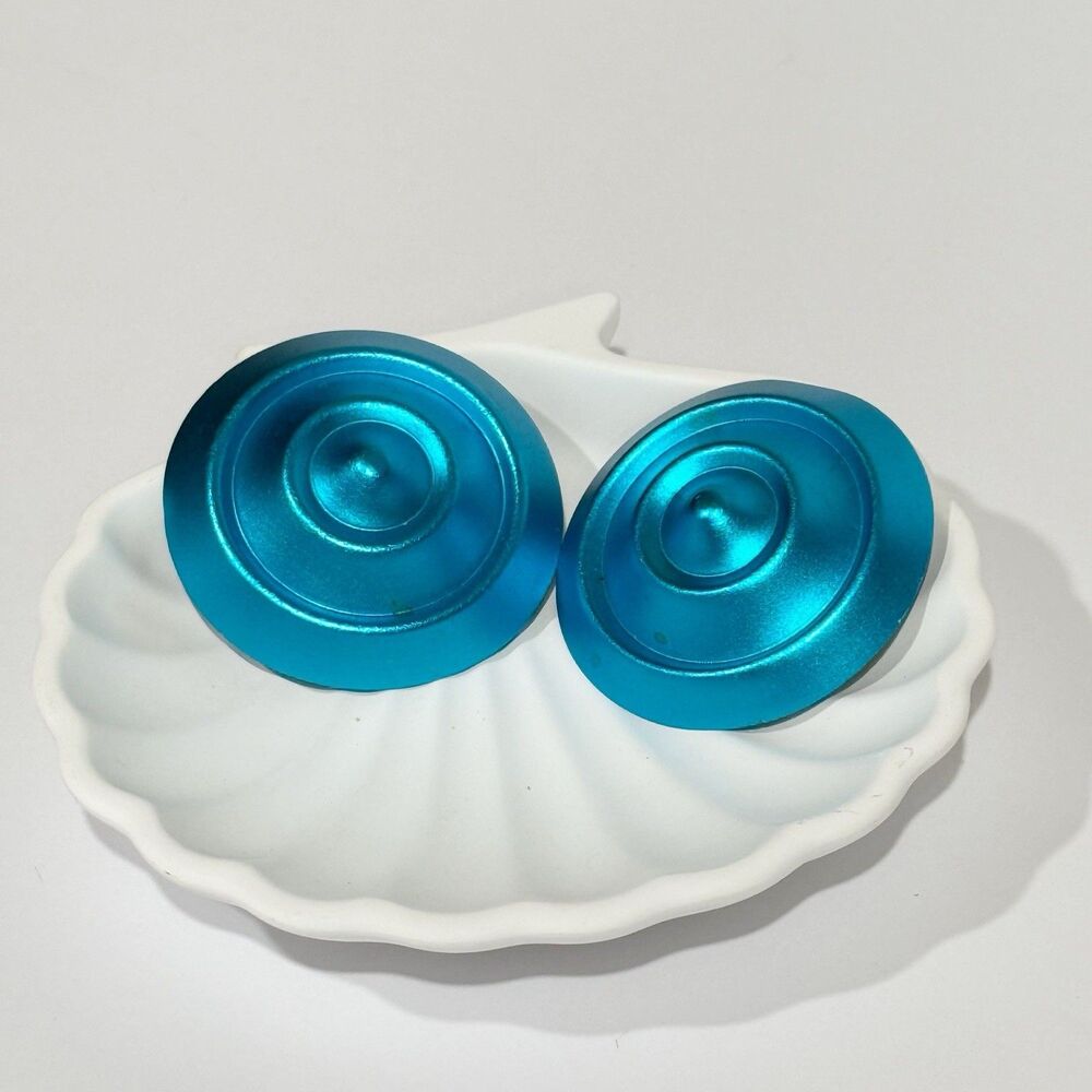 Vintage Large Blue Disc Earrings Statement Round Retro Clip On Bold Mod - Picture 4 of 11